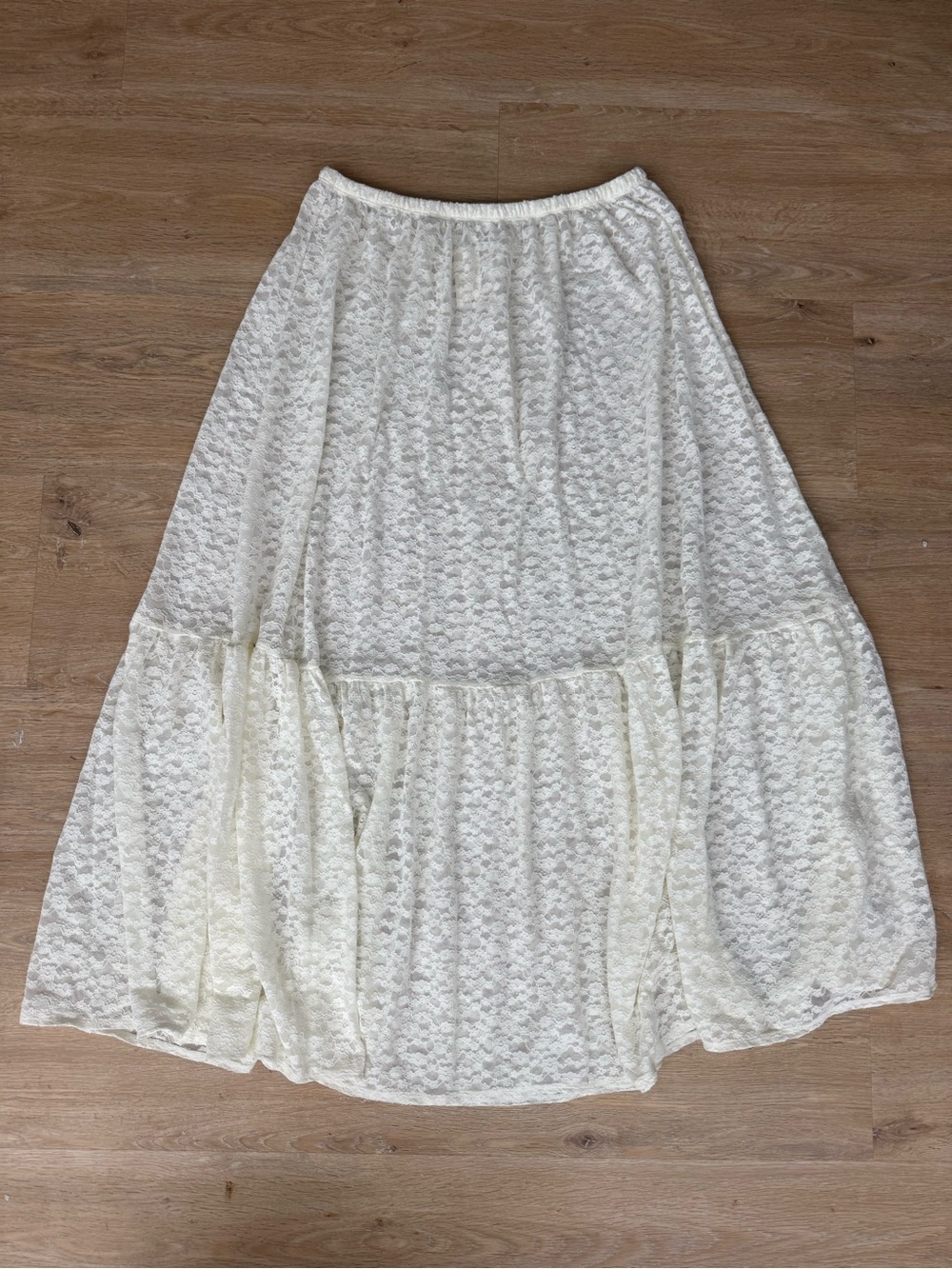aerie Cream Lace Tiered Maxi Skirt